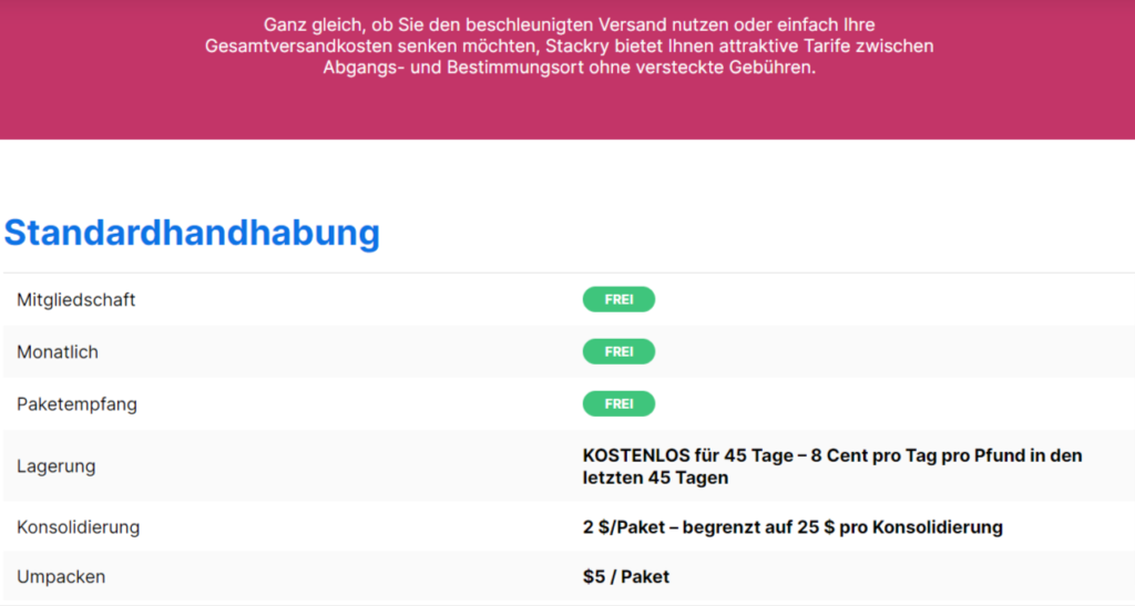 Stackry Paketweiterleitung Preise